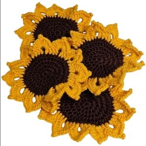 Set Of 4 Sunflower Crochet Coasters